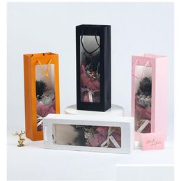 Gift Wrap Rec Package Bag Visible Window White Pink Black Paper Wine Flower Present Birthday Festival Packing Case Drop Delivery Hom Dhuwc