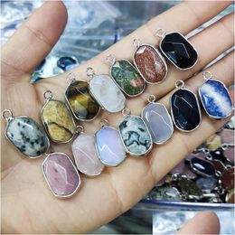 Charms Sier Edge Natural Crystal Oval Hexagon Stone Rose Quartz Pendants Trendy For Jewellery Making Wholesale Drop Delivery Findings Dhzx2