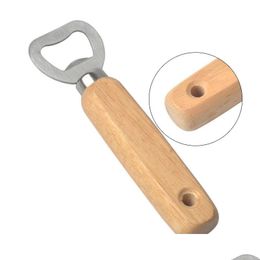 Openers Wood Handle Beer Bottle Opener Stainless Steel Wooden Wine Soda Glass Cap Kitchen Bar Tools Drop Delivery Home Garden Dining Dhiap