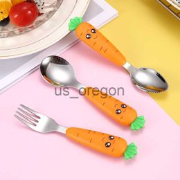 Dinnerware Sets Baby Gadgets Tableware Children Utensil Stainless Steel Toddler Dinnerware Cutlery Cartoon Carrot Baby Gadgets Feedkid cutlery x0703