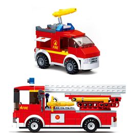 Diecast Model car City Spray Water Gun Toy Firetruck Fire Rescue Truck Firemen Building Blocks Set Educational Bricks Model Toys For Kids Gift 230703