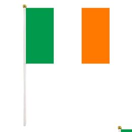 Banner Flags Ireland Flag Irish Hand Waving 14X21 Cm Polyester Country With Plastic Flagpoles For Parades Sports Events Festival Dro Dhrj7