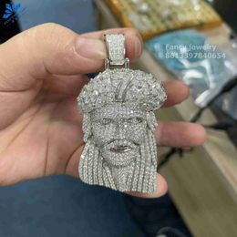 Iced Out Hip Hop Schmuck, großer vergoldeter S925-Splitter, Vvs-Moissanit, AAA-Cz-Zirkonia-Jesus-Anhänger mit Ketten für Männer