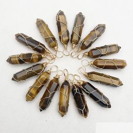 Charms Gold Wire Wrap Natural Stone Tiger Eye Pendum Necklace Pendant For Jewellery Making Charm Accessories Drop Delivery Findings Com Dhnsc
