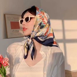 Scarves Retro Head Neck Silk Scarf Women Luxury Print Small Scarves Female Flower Stripe Wave Point Headscarf Beh Sunscreen Scarf J230703