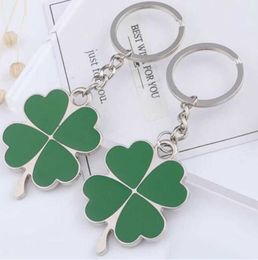 Green Leaf Keychain Fashion Creative Beautiful Four Clover Steel Lucky Key Chain Jewelry Keyring