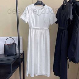 Basic & Casual Dresses designer Simple fashionable elegant imitating acetic acid waistband for slimming irregular hemline Short sleeved cool refreshing dress ID41