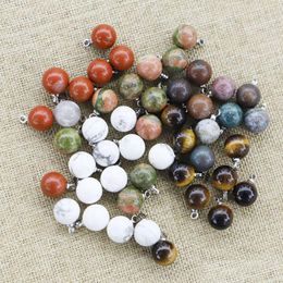 Charms 8Mm 10Mm 12Mm Natural Stone Mticolor Ball Shape Sier For Necklace Earrings Pendant Diy Fashion Jewellery Making Drop Delivery F Dhy9C