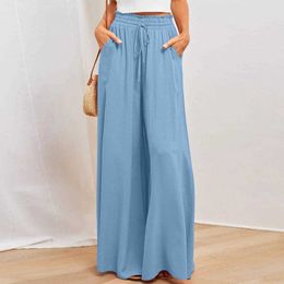 Pants Capris Women's Solid Colour loose fitting non fading elastic waist pocket dress washable women's summer pants HDK230703