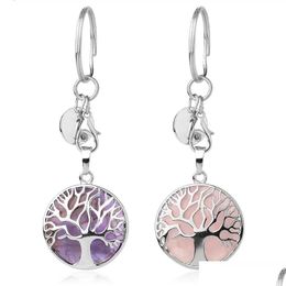 Key Rings Natural Stone Original Keychains Tree Of Life Sier Colour Healing Crystal Car Decor Keyrings Keyholder For Women Men Drop D Dhwys