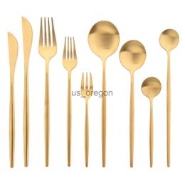 Dinnerware Sets JANKNG Gold Cutlery Set Golden Spoons Forks Knives Flatware Cutlery Set Stainless Steel Dinnerware Matte Dinner Silverware Set x0703