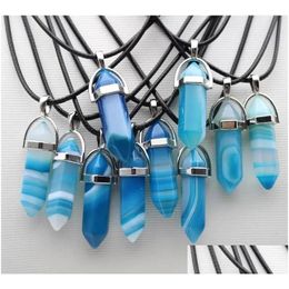 Pendant Necklaces Natural Stone Hexagonal Prism Shape Stripe Agate Reiki Healing Crystal Charms Necklace For Women Jewellery C001 Drop Dh1Zy