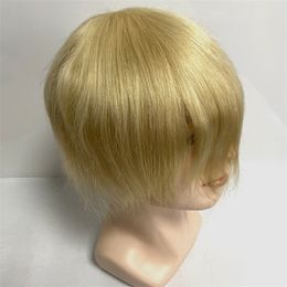 613# Blonde Color European Virgin Human Hair Replacement 8x10 Knots PU Toupee for Men