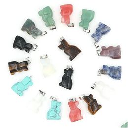 Charms Wholesale Animal Cute Lucky Dog Pendant Natural Healing Stone Crystal Necklace For Diy Jewellery Making Drop Delivery Findings Dhawy