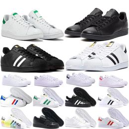 Баскетбольные кроссовки Stan Smith Superstars Мужчины Женщины Тройной черный, белый цвет Oreo Laser Золотая платформа Спортивные кроссовки на плоской подошве