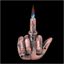 Lighters Unusual Middle Finger Jet Torch Lighter Creative Straight Flame Butane Compact Refillable Gas With Sound Gadgets For Men Sp Dhdqo