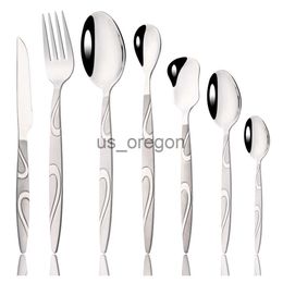Dinnerware Sets Silver Cutlery Set Stainless Steel Dinnerware Knife Fork Ice Cream Spoon Creative Dessert Spoon Tableware Mirror Flatware Set x0703