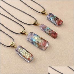 Pendant Necklaces Reiki Healing Colorf Chips Stone Chakra Orgone Energy Resin Necklace Amet Orgonite Crystal Drop Delivery Jewelry Pe Dhjmw