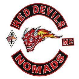 RED DEVILS EMBROIDERY BIKER Sewing Notions Patches Iron On Jacket Motorcycle Large Size Sets 40cm Wide Custom Patch244p