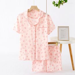 Women's Sleepwear Summer Japanese Pyjamas Short-sleeved Shorts Two-piece Ladies Cotton Crepe Cute Fresh Home Clothes Loose Set Pijamas Women