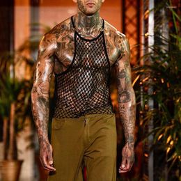 Men's Tank Tops Wepbel See-through Breathable I-Shaped Mesh Vest Fishnet Transparent Sense Trendy Camisole