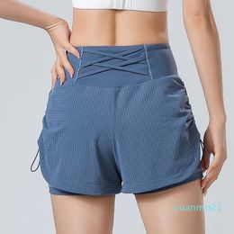 Spring/Summer Running Fitness Yoga Pants with Side Drawstring Quick Dried Breathable Two Piece Shorts Anti Shining Sports Pants