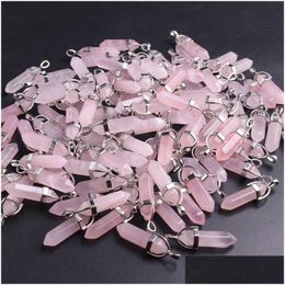 Charms Bk Natural Stone Rose Quartz Pink Crystal Pendant Hexagonal Column Pendants Necklace Jewellery Drop Delivery Findings Components Dhds7