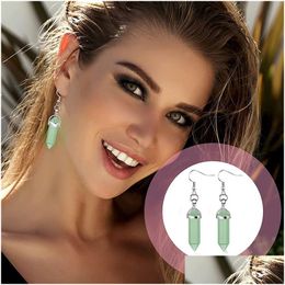 Charm Natural Stone Charms Drop Earrings Hexagonal Lapis Amethyst Rose Quartz Crystal Earring Chakra Pendum Jewellery Delivery Dhk1G