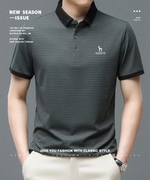 Men's Polos Hazzys Polo Shirts Korea Man Golf Shirt Summer Striped Print Button Clothing Business Male Streetwear Short Sleeve TShirt 230703