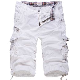 Men's Shorts Men's Shorts Loose Large Size Cargo Shorts Cotton Men's Tactical Casual Shorts Solid Colour Patchwork Military Shorts White Knee Length Z230703