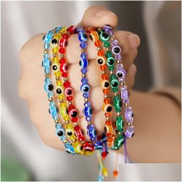 Charm Bracelets Handmade Turkish Evil Eye Couple - Colorf Crystal Beads On Braided Rope Chains Drop Delivery Jewelry Dhq27