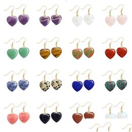 Charm Reiki Natural Stone Charms Gold Earrings Heart Pendant Red Agate Pink Quartz Purple Crystal For Women Jewellery Drop Delivery Dhtnn