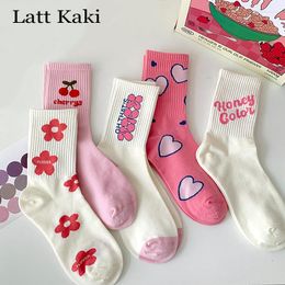 Women Socks 5 Pairs Cute For Novelties Cotton School Female Breathable Sweet Long Girl Crew Funny Letter Fashion