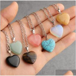 Pendant Necklaces Pendum Chakra Necklace Jewelry Healing Crystal Amethyst Rose Quartz Bead Point Women Men Natural Stone Heart Hexag Dhobe