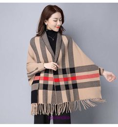 Designer Original Bur Home Winter scarves on sale Autumn and Shawl Womens Thickened Warm Scarf Dual Purpose Cloak Temperament Tassel Cape Sleeved Double sided