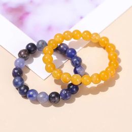 Natural Yellow Jade 3mm Small Beads Strand Finger Rings Handmade Sodalite Stone Ring For Women Fashion Party Jewelry Gift