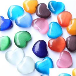 Stone 30Mm Colorf Cats Eye Heart Shaped Opal Bare Ornaments Handle Pieces Fish Tank Beads Drop Delivery Jewellery Dhrmw