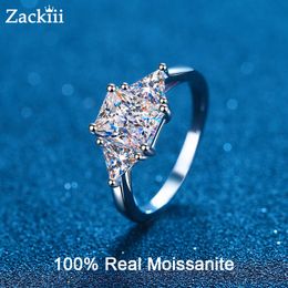 With Side Stones Radiant Cut 3 Stone Ring 3 Certified Diamond Wedding Band Solid Silver Luxury Women Engagement Ring 230701