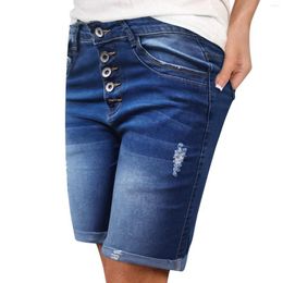 Women's Jeans Women's Dark Blue Denim Shorts High Waist Elastic Sexy Fashion Summer Plus Size Button Pant Pantalones De Mujer