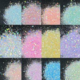 Stickers Decals 500g Iridescent Nail Glitter Sequins 0 5kg Mixed Hexagon chunks Holo Flakes 12Colors Bulk Symphony Mirror Nails Paillette YTS 5 230703