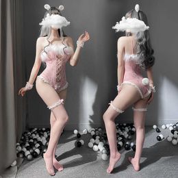 Sexy Set Cute Anime Bunny Girl Cosplay sexy costume Women Pink Lace Sexy lingerie Jumpsuit Erotic Role play kawaii for Couples Adult gameHKD230703