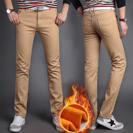 Whole-Mens Winter Pants Warm Fleeces Inside Slim Fit Casual Pants Khaki Blue Black Straight-Fit Long Trousers for Men263Z