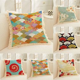 European Luxury ins Cushion/Decorative Pillow Flowers Printed Pillow Chinese National Wind Flowers Linen Square Pillowcases Home Decor Sofa