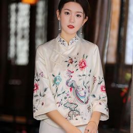 Ethnic Clothing Embroidery Chinese Style Tang Suit Blouse Stand Collar Hanfu Women Harajuku Vintage Tops Female Elegant Plus Size 2442