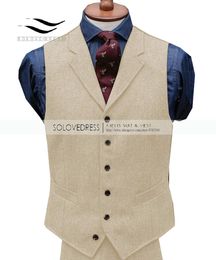 Vests Mens Suit Vest Casual Vintage Sleeveless Herringbone Groomman for Wedding Tweed Waistcoat Plaid Vest