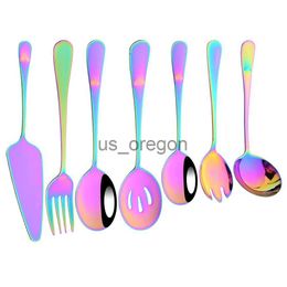 Dinnerware Sets Rainbow 1Pc Tableware Set Stainless Steel Kitchen Dinnerware Cake Shovel Service Fork Soup Spoon Dinner Flatware Cutlery Set x0703