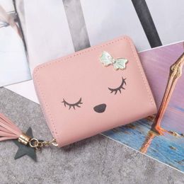 Women New Korean Style Simple Cartoon Ladies Wallet Short Zipper Small Wallet Tassel Mini Coin Purse Female Clutch Card Holder