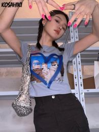 T-Shirts KOSAHIKI Women Tshirt Kawaii Animal Cat Print Tshirt Harajuku Graphic Cropped Tees Y2k Aesthetic Crop Top 2023 Fashion Korean