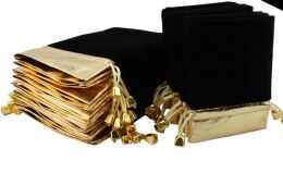 100pcs Gold side BLACK Velvet Drawstring Pouch ewelry Bag ChristmasWedding Gift Bags