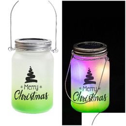 Other Festive Party Supplies Blank Sublimation Gradient Glass Mason Cup Patio Garden Yard Led Lantern Mug Halloween Christmas Sola Dhtqb